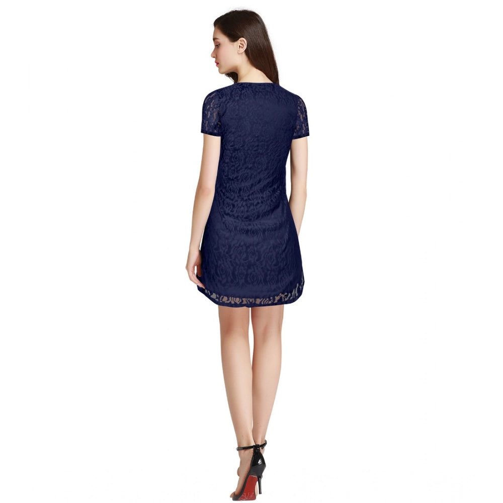 Ranili Rasal Solid Round Neck Cap Sleeve Dress