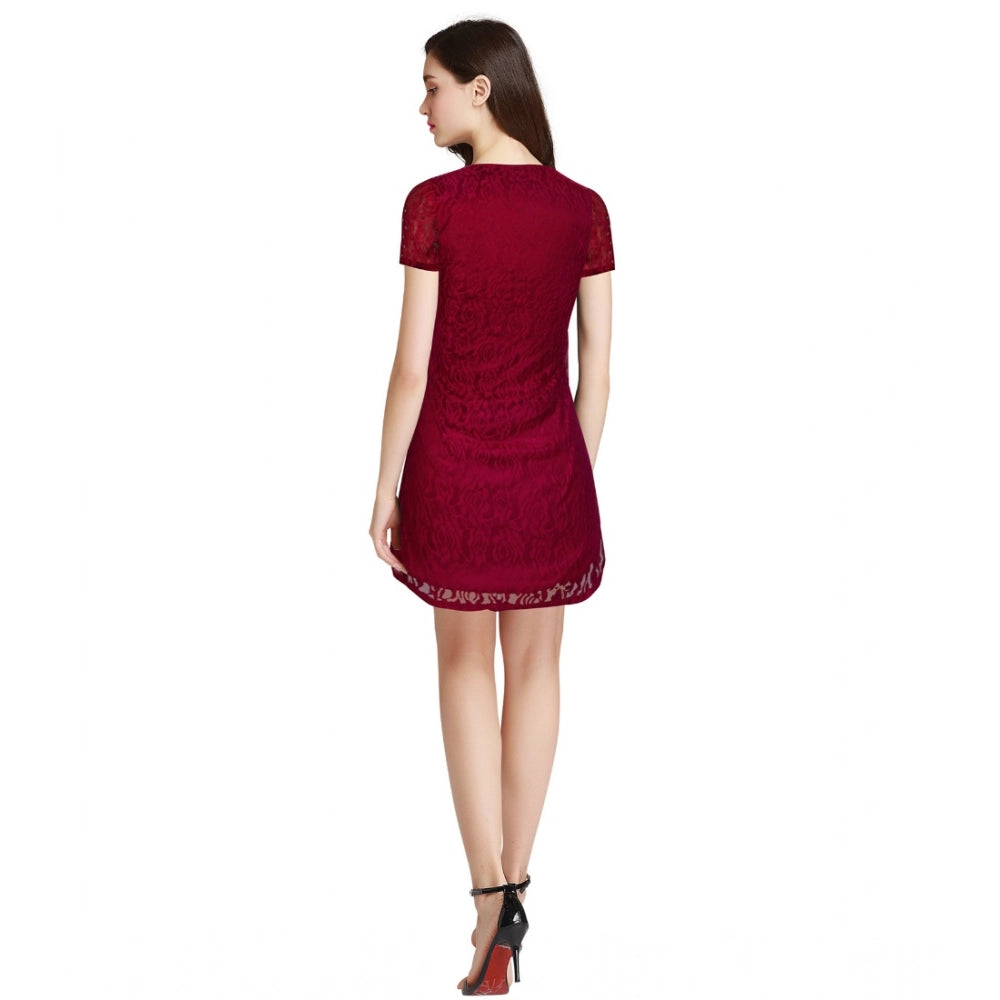 Ranili Rasal Solid Round Neck Cap Sleeve Dress