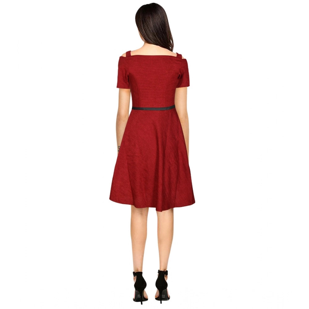 Ranili Polyester Solid V Neck Cap Sleeve Dress