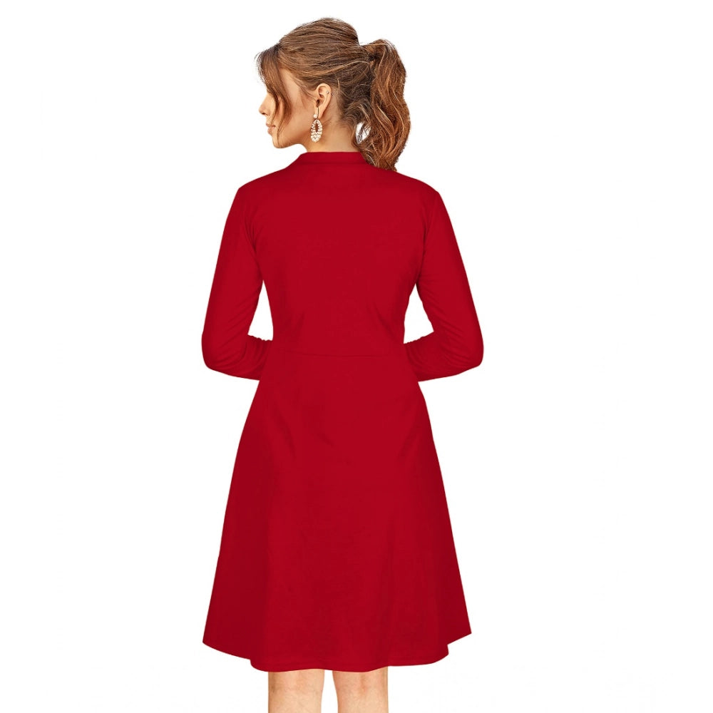 Ranili Knitting Stretchable Solid Round Neck Full Sleeve Dress