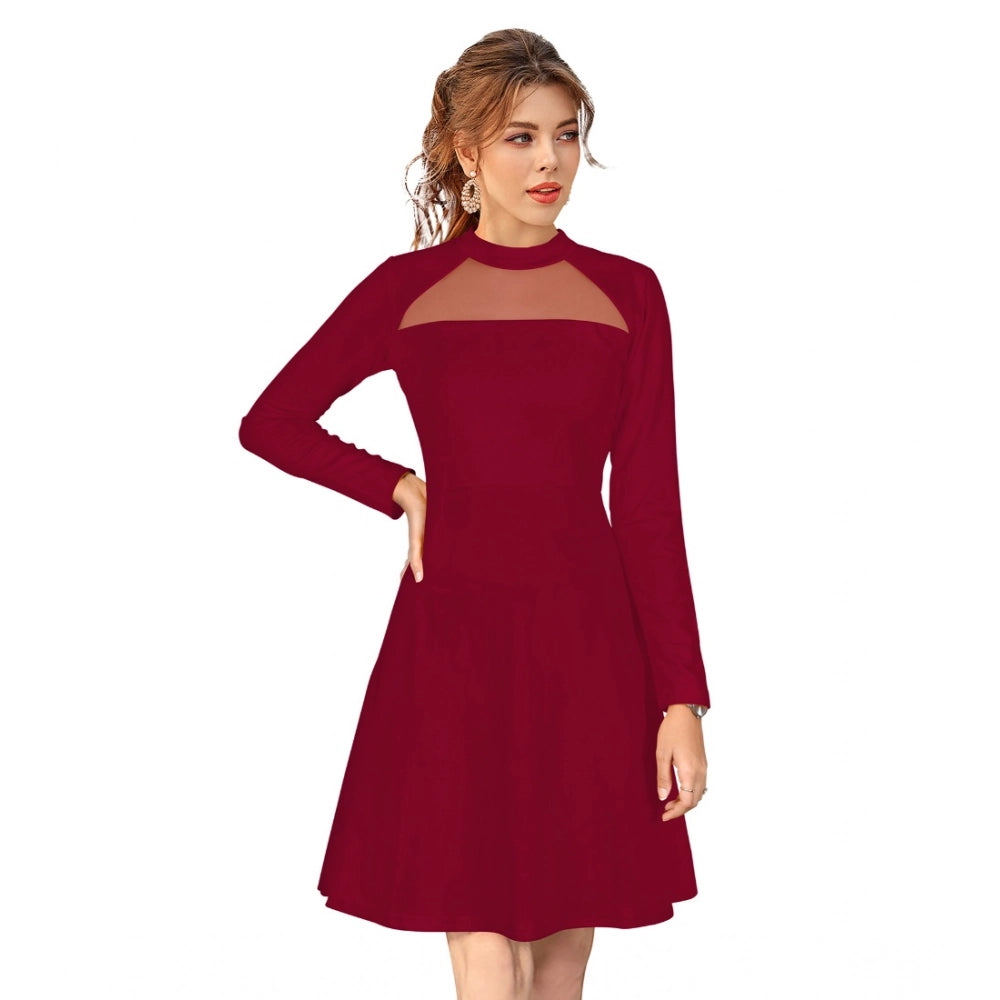 Ranili Knitting Stretchable Solid Round Neck Full Sleeve Dress