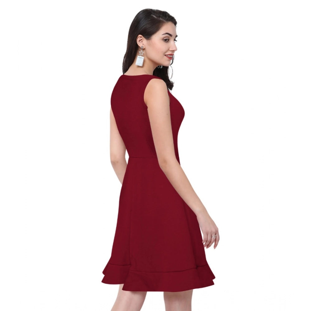 Ranili Polyester Solid Round Neck Sleeveless Dress