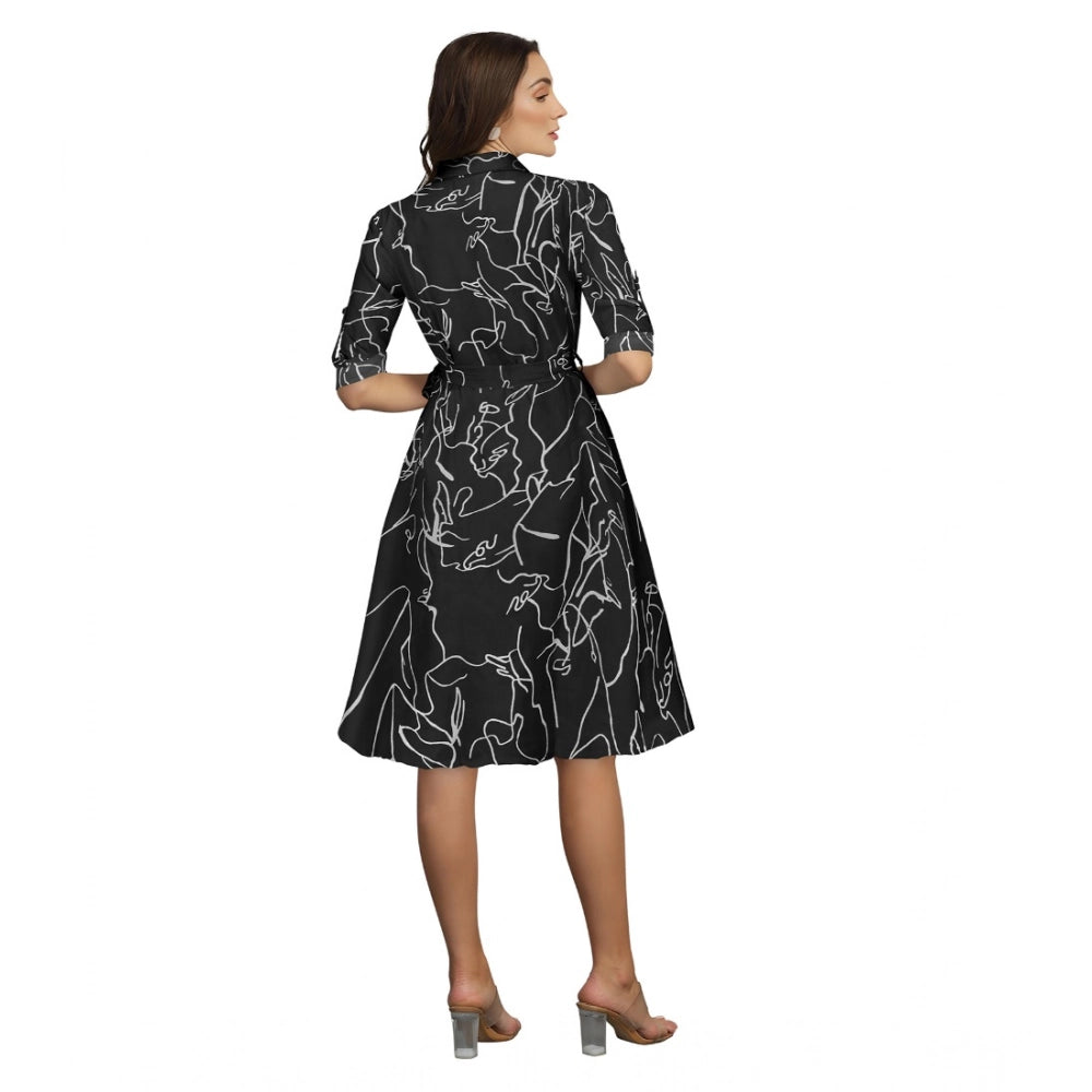 Ranili Ruby Cotton Printed Shirt Collar 3-4th Sleeve Dress