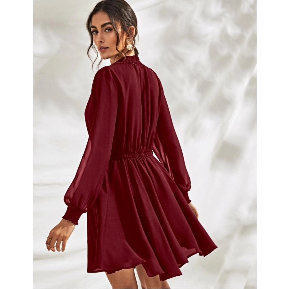 Ranili Fox Georgette Solid High Neck Full Sleeve Dress