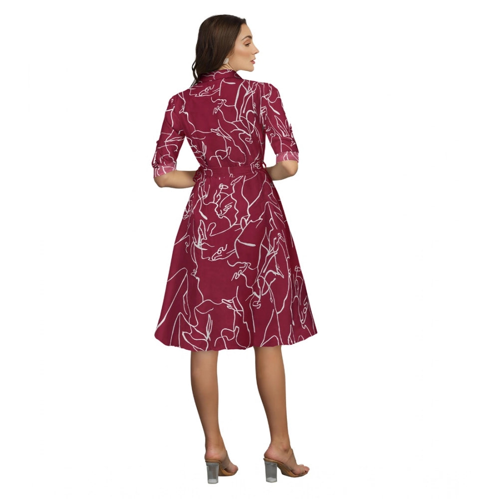 Ranili Ruby Cotton Printed Shirt Collar 3-4th Sleeve Dress