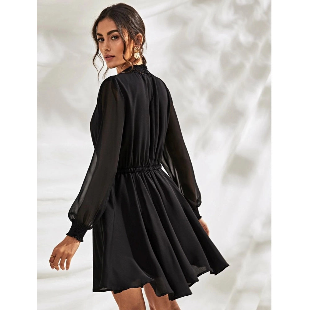 Ranili Fox Georgette Solid High Neck Full Sleeve Dress