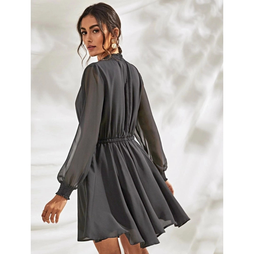 Ranili Fox Georgette Solid High Neck Full Sleeve Dress