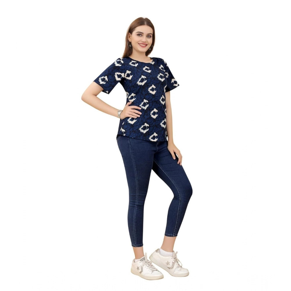 Ranili Casual Rayon Short Sleeve Printed Round Neck Top