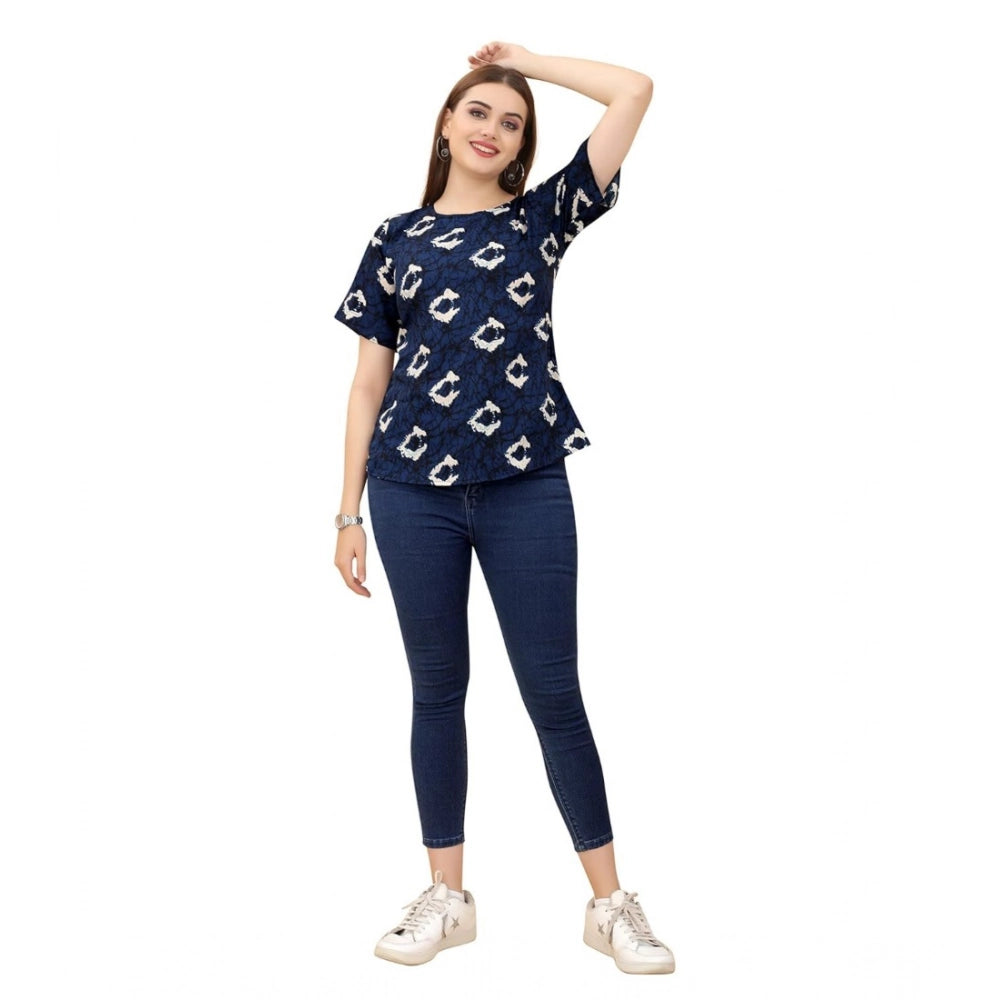 Ranili Casual Rayon Short Sleeve Printed Round Neck Top