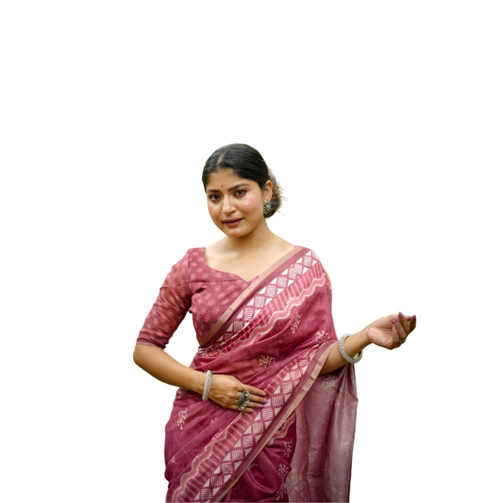 Ranili Cotton Printed Saree With Unstitched Blouse