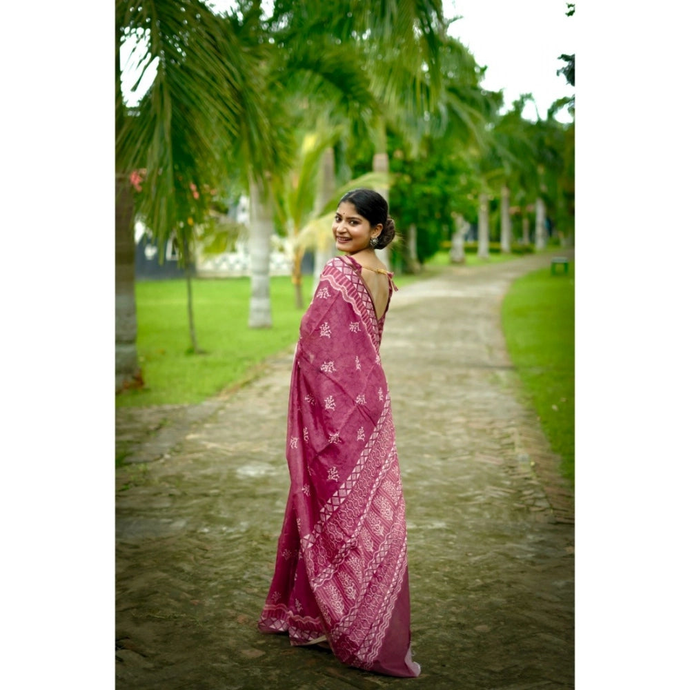 Ranili Cotton Printed Saree With Unstitched Blouse