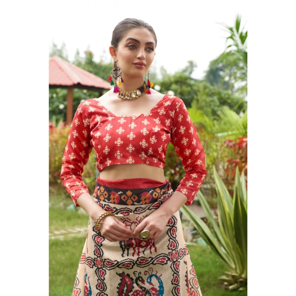 Ranili Tussar Silk Printed Saree With Unstitched Blouse