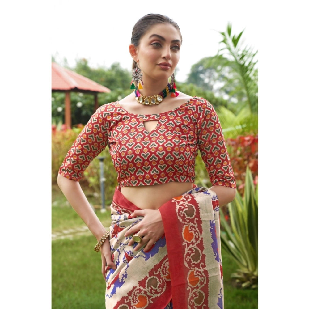 Ranili Tussar Silk Printed Saree With Unstitched Blouse