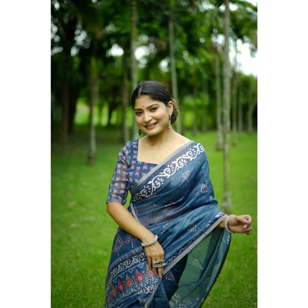 Ranili Cotton Printed Saree With Unstitched Blouse
