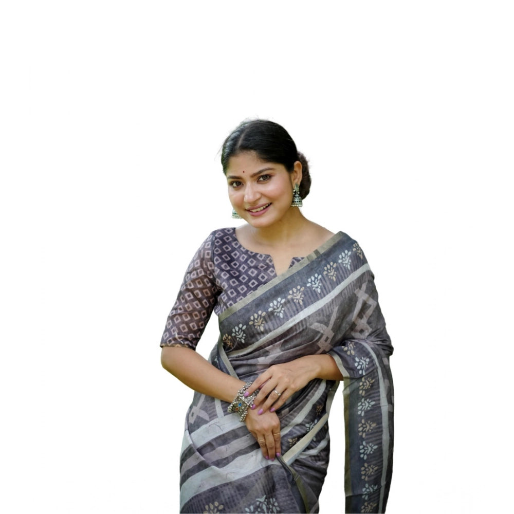 Ranili Cotton Printed Saree With Unstitched Blouse