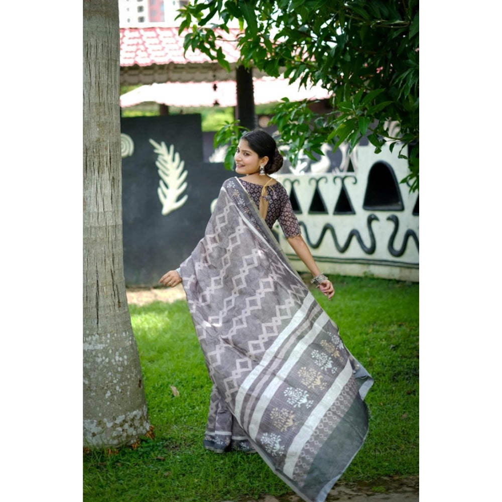 Ranili Cotton Printed Saree With Unstitched Blouse