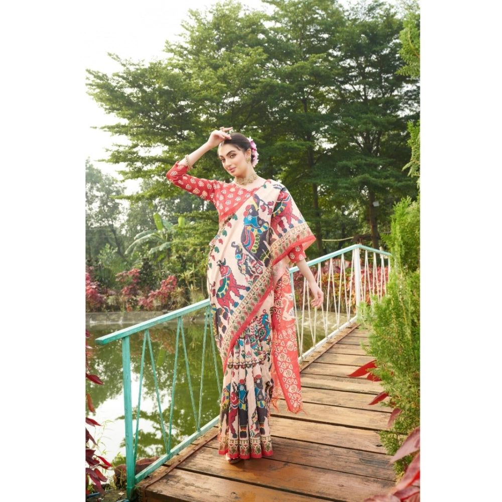 Ranili Tussar Silk Printed Saree With Unstitched Blouse