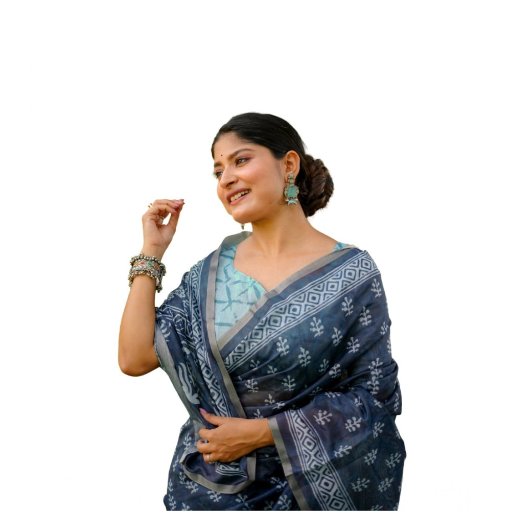 Ranili Cotton Printed Saree With Unstitched Blouse