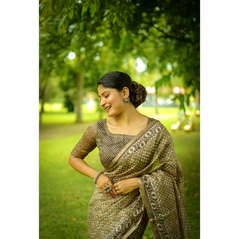 Ranili Cotton Printed Saree With Unstitched Blouse