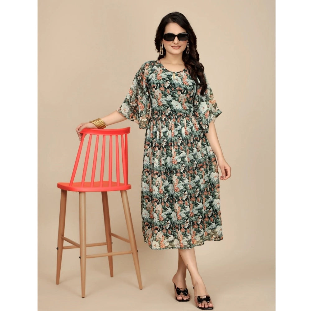 Ranili Georgette Printed Round Neck Short Sleeve Dress