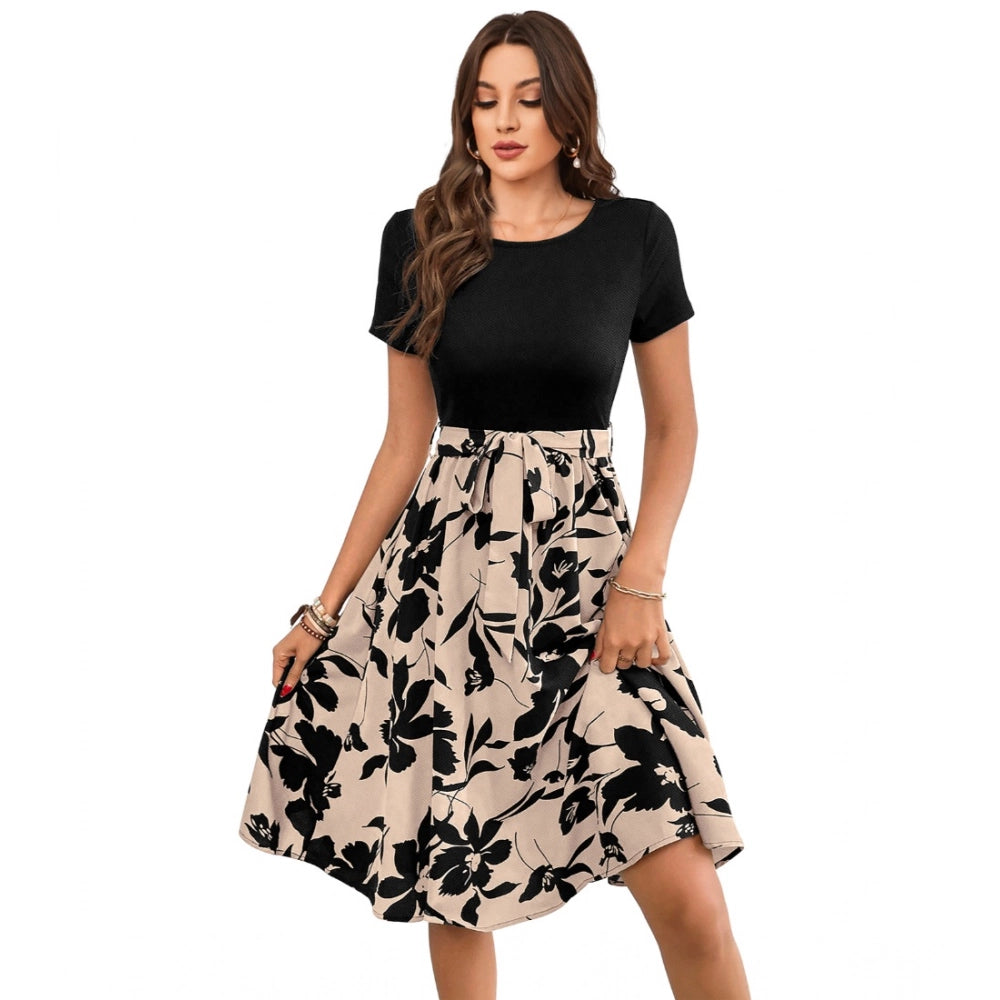 Ranili Knitting Printed Round Neck Short Sleeve Dress