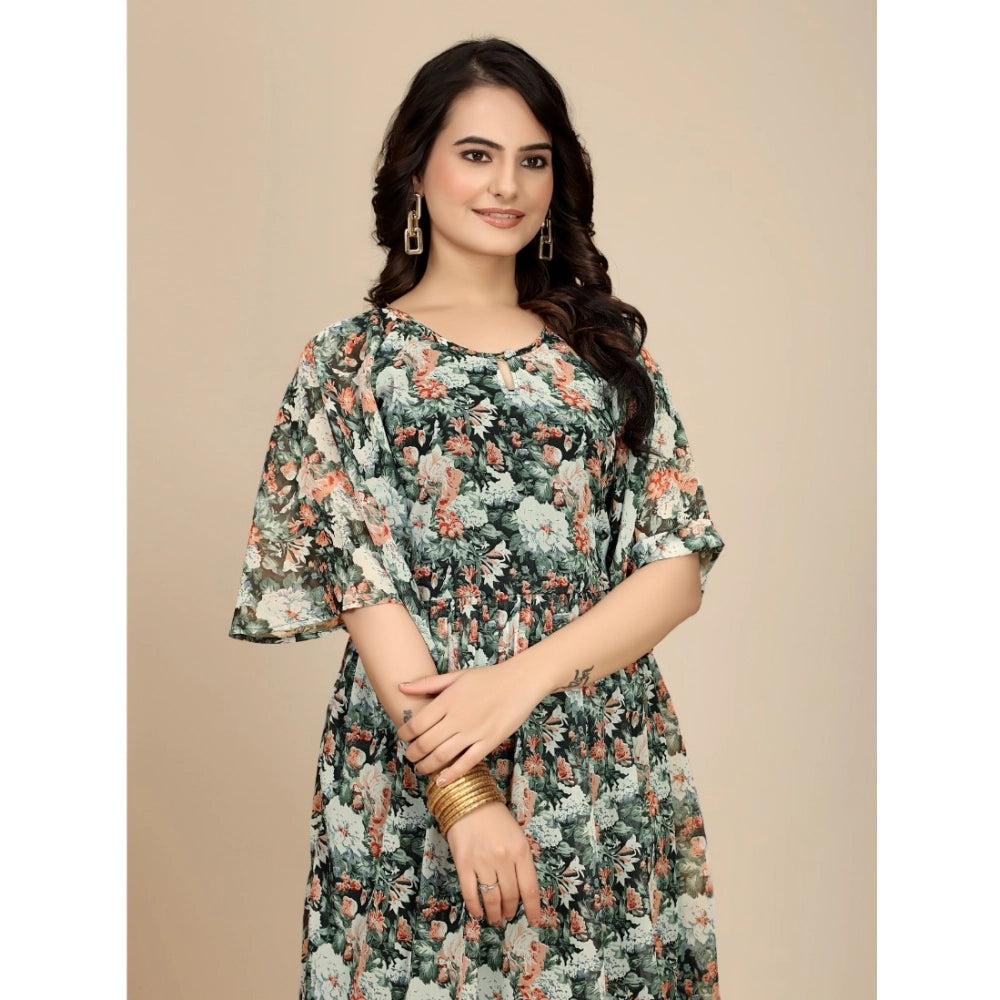 Ranili Georgette Printed Round Neck Short Sleeve Dress
