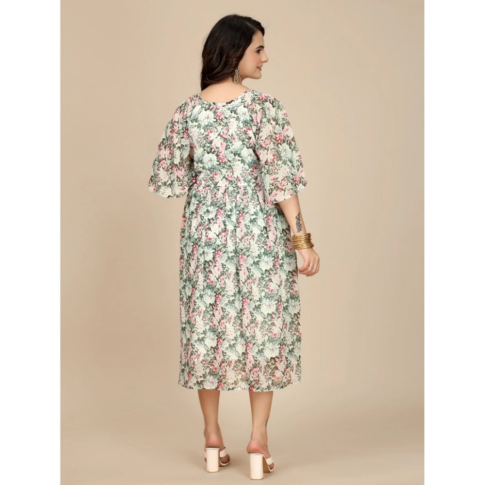 Ranili Georgette Printed Round Neck Short Sleeve Dress