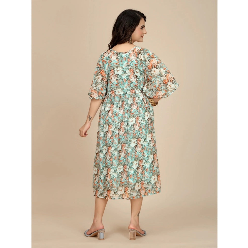 Ranili Georgette Printed Round Neck Short Sleeve Dress