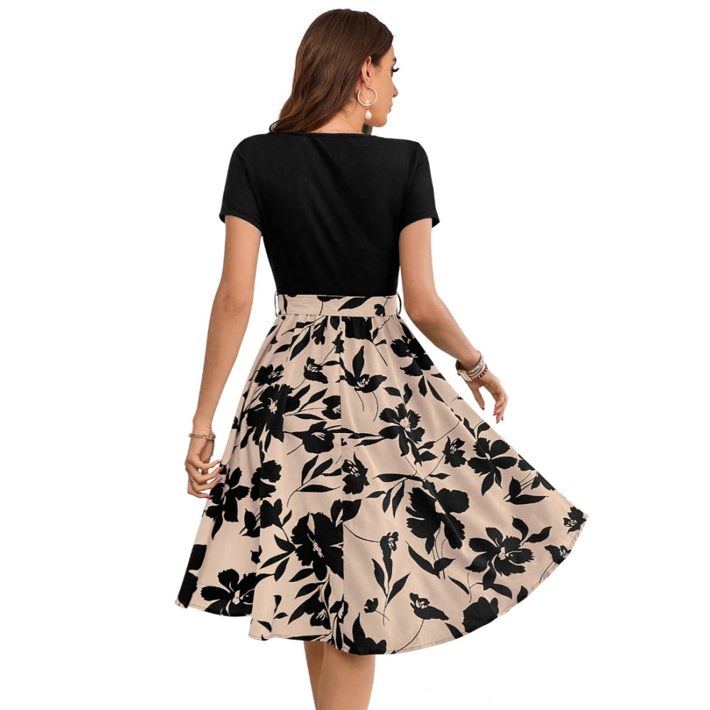 Ranili Knitting Printed Round Neck Short Sleeve Dress