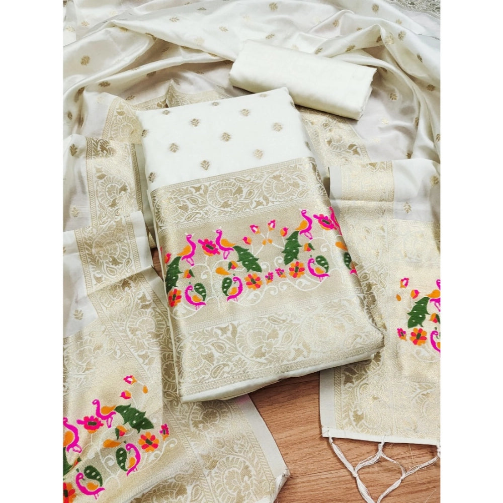 Ranili Banarasi Silk Printed Unstitched Salwar Suit Material With Dupatta