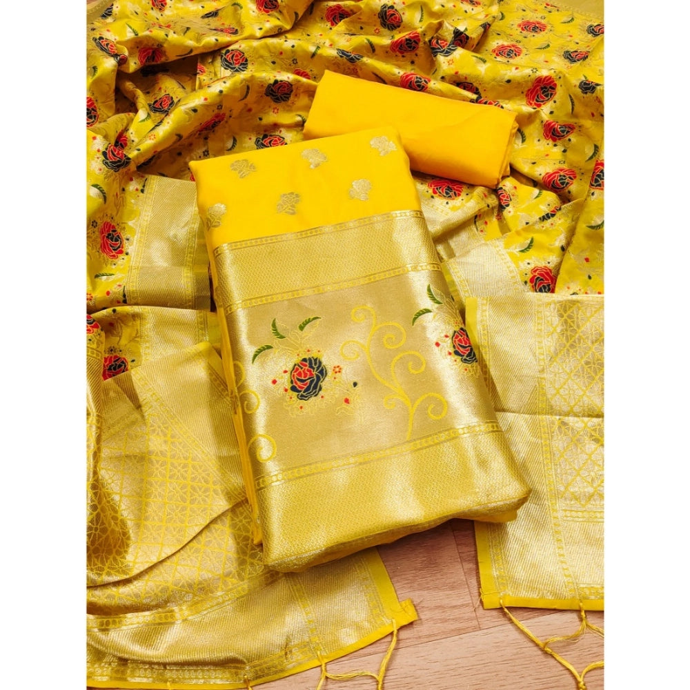 Ranili Banarasi Silk Printed Unstitched Salwar Suit Material With Dupatta