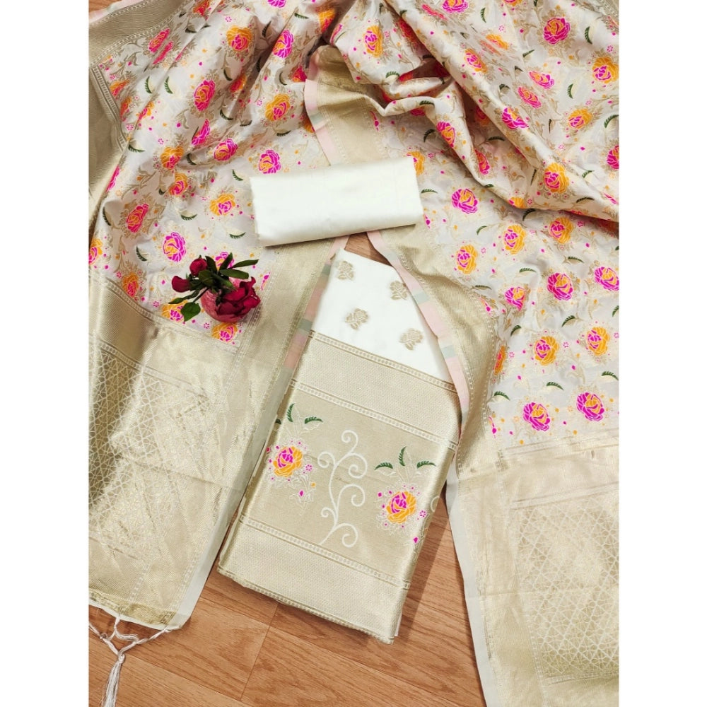 Ranili Banarasi Silk Printed Unstitched Salwar Suit Material With Dupatta