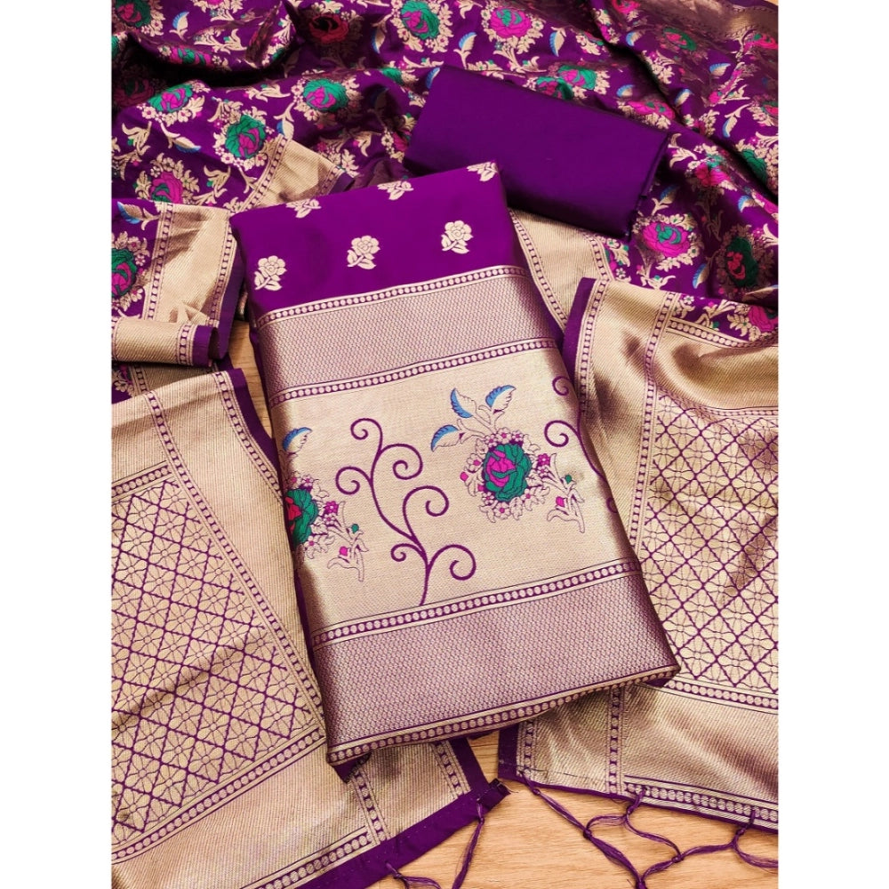 Ranili Banarasi Silk Printed Unstitched Salwar Suit Material With Dupatta