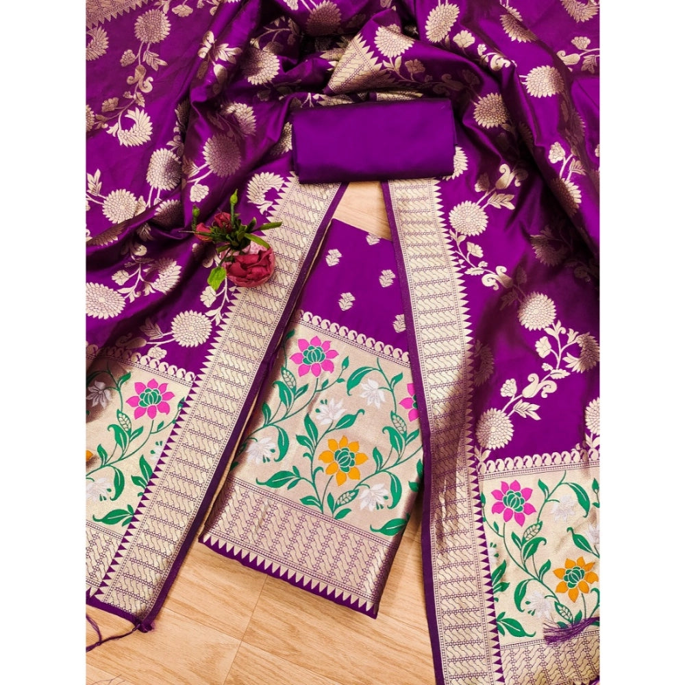 Ranili Banarasi Silk Printed Unstitched Salwar Suit Material With Dupatta