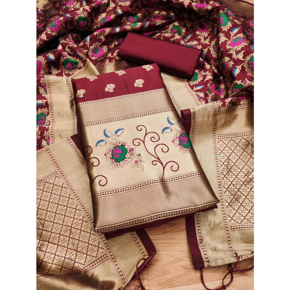 Ranili Banarasi Silk Printed Unstitched Salwar Suit Material With Dupatta