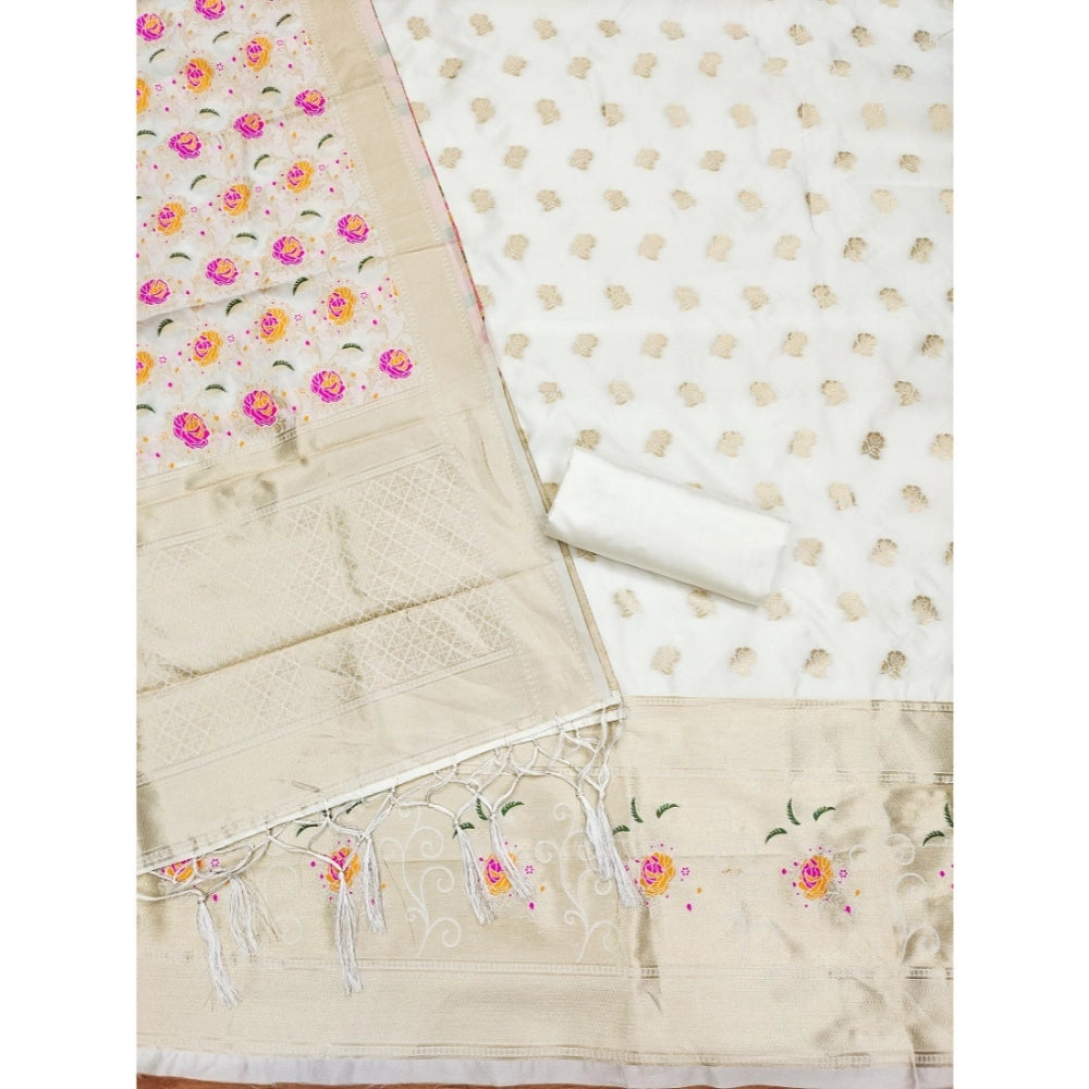 Ranili Banarasi Silk Printed Unstitched Salwar Suit Material With Dupatta