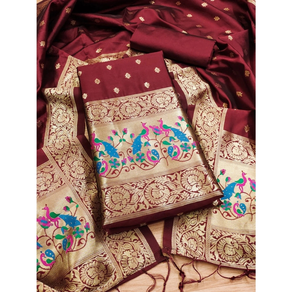 Ranili Banarasi Silk Printed Unstitched Salwar Suit Material With Dupatta