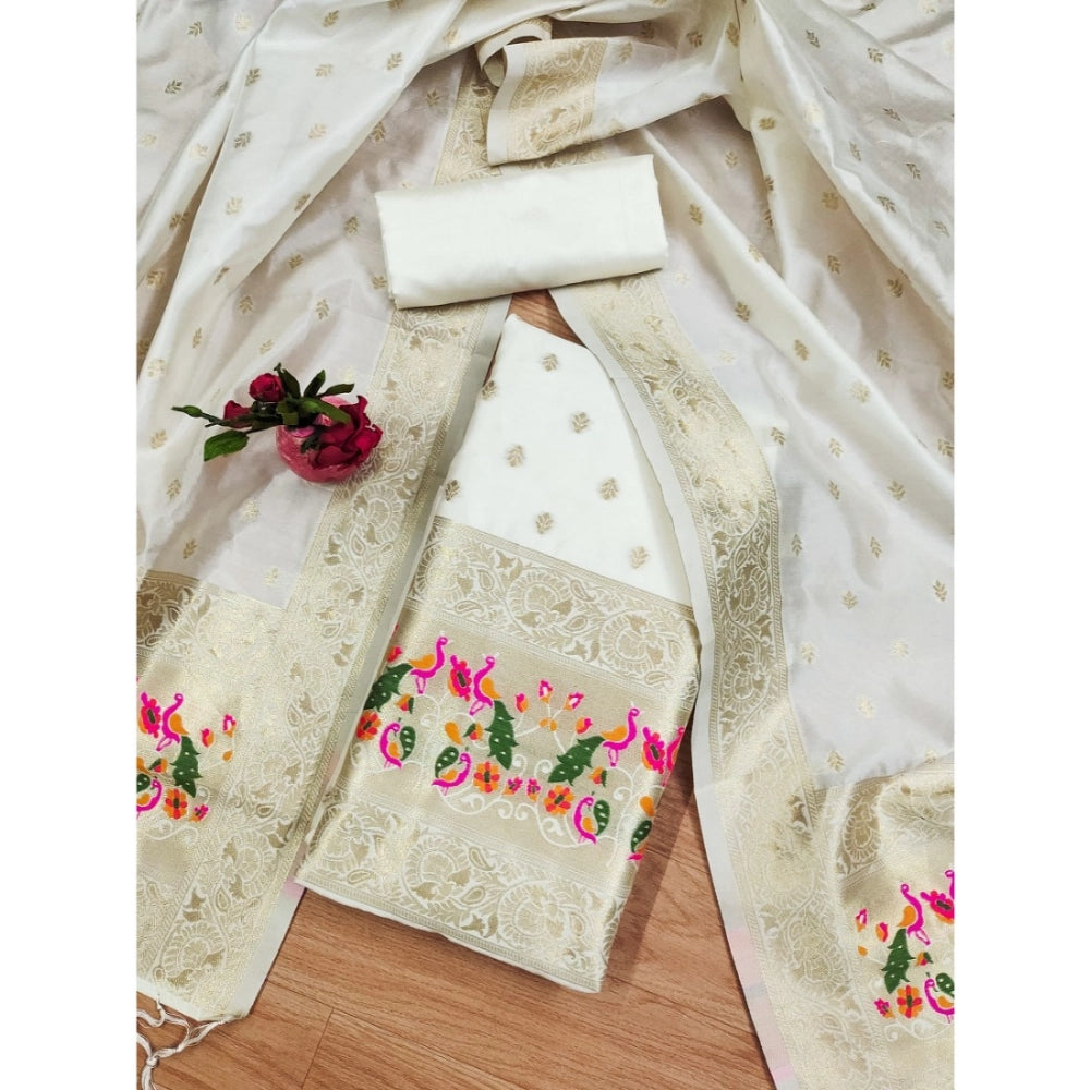 Ranili Banarasi Silk Printed Unstitched Salwar Suit Material With Dupatta
