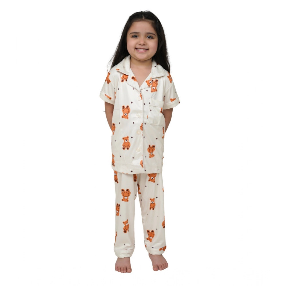Ranili Girl's Silk Bleand Printed Short Sleeve Night Suit Set