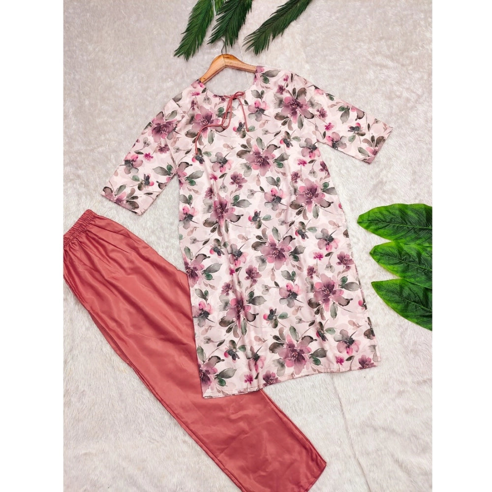 Ranili Rayon Printed Round Neck 3-4th Sleeve Kurti With Pant Set