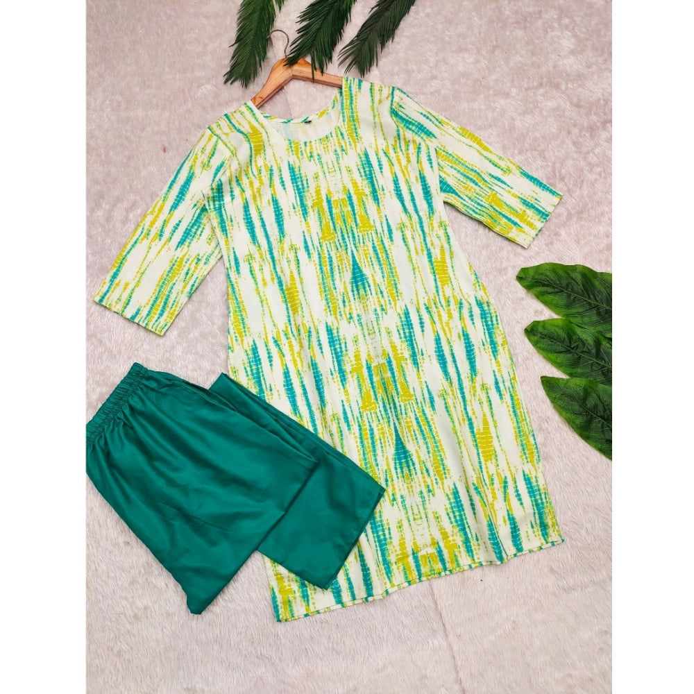 Ranili Rayon Printed Round Neck 3-4th Sleeve Kurti With Pant Set