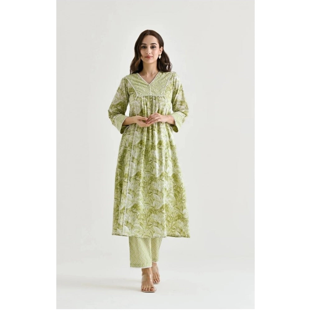 Ranili Cotton Blend Printed V Neck Kurti With Pant Set