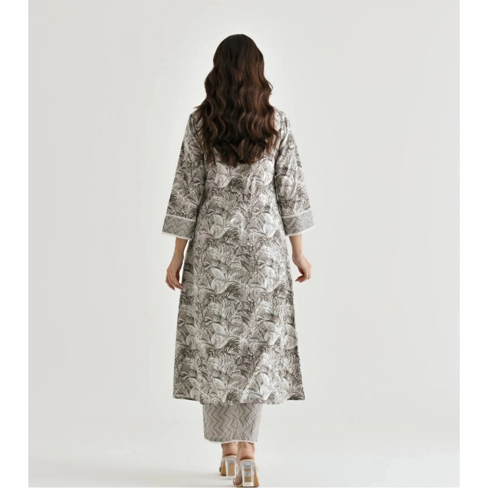 Ranili Cotton Blend Printed V Neck Kurti With Pant Set