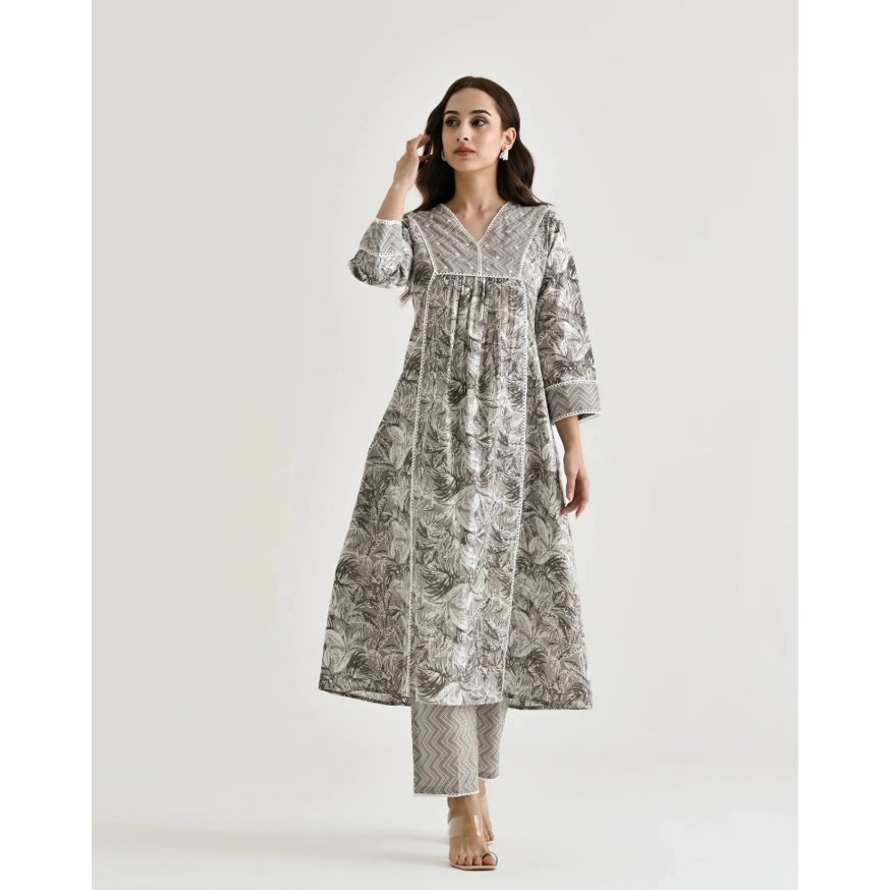 Ranili Cotton Blend Printed V Neck Kurti With Pant Set
