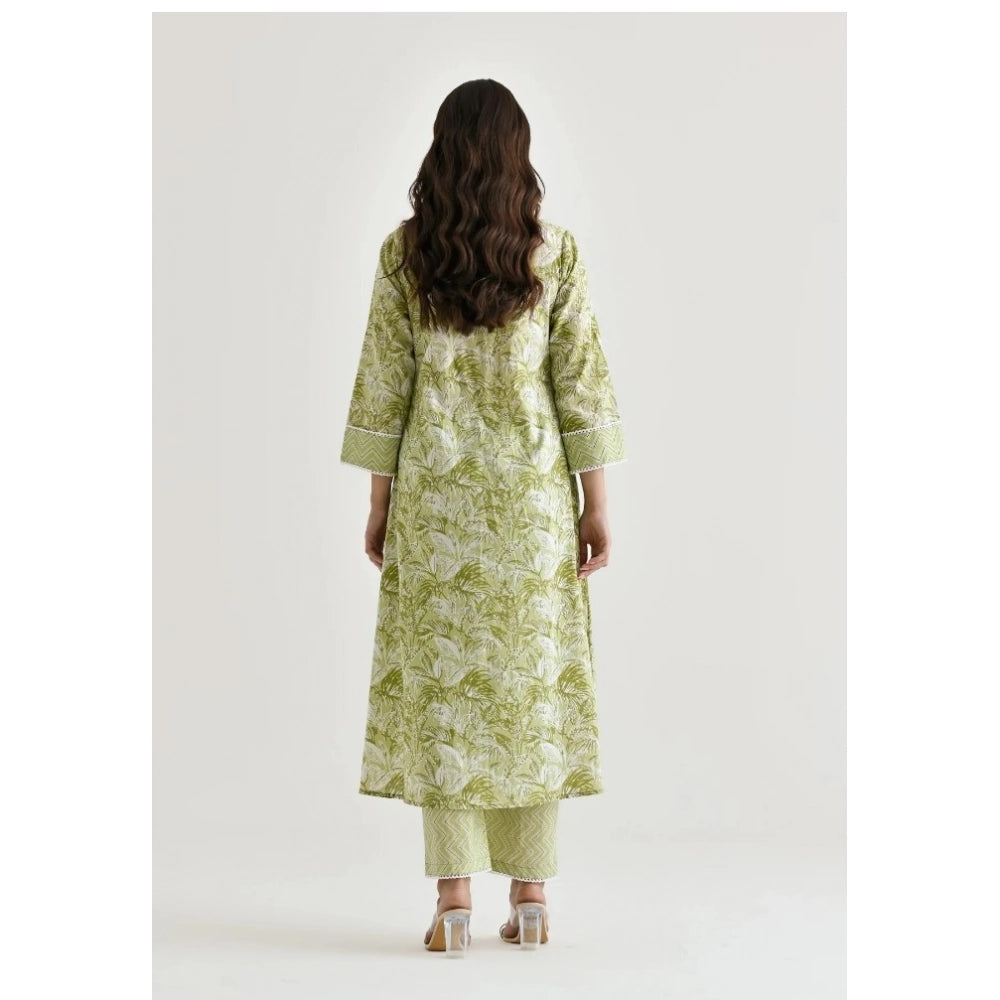 Ranili Cotton Blend Printed V Neck Kurti With Pant Set