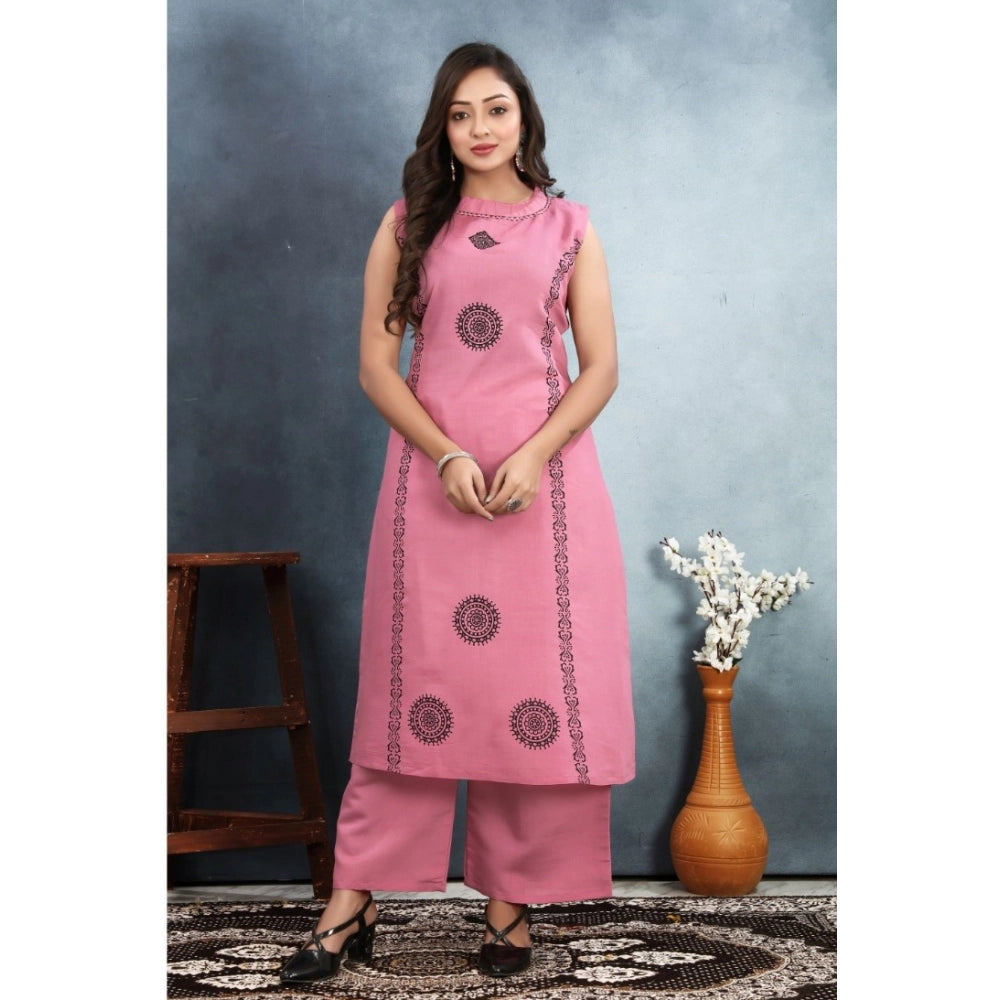 Ranili Silk Printed Round Neck Kurti With Pant Set