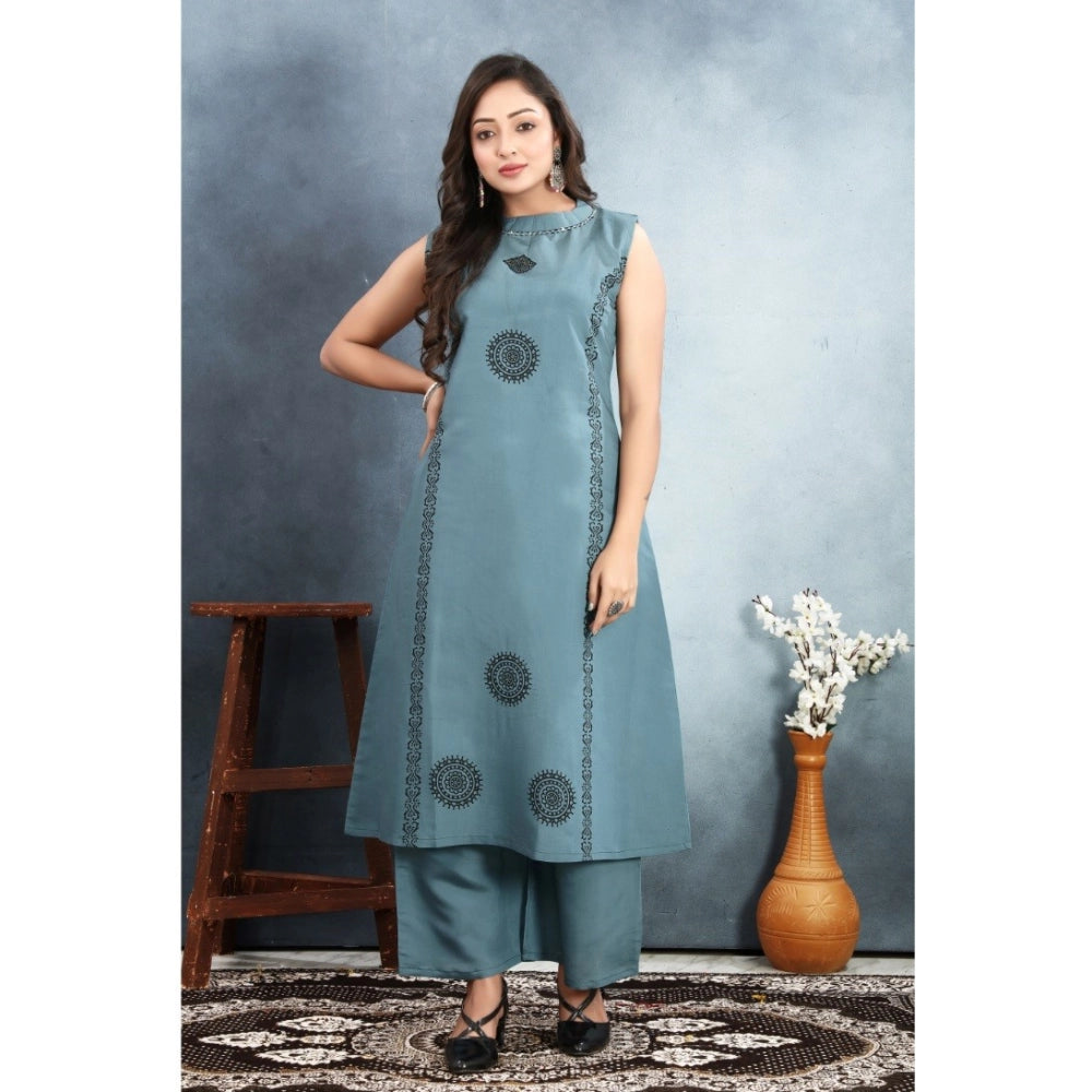 Ranili Silk Printed Round Neck Kurti With Pant Set