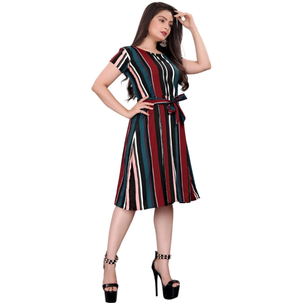 Ranili Crep Striped Short Sleeve Dress