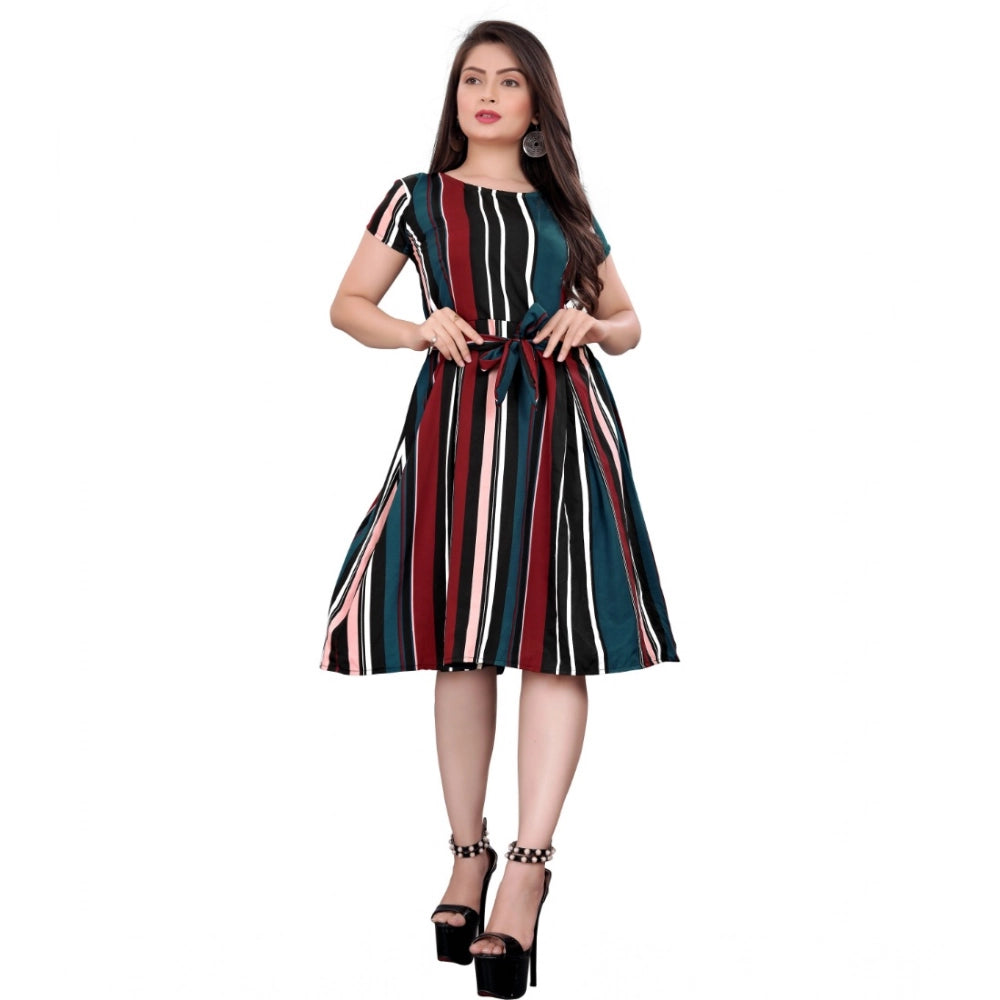Ranili Crep Striped Short Sleeve Dress