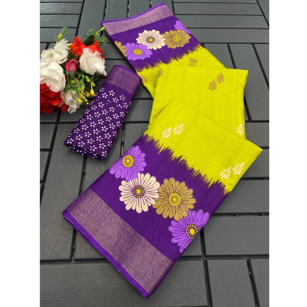 Ranili Cotton Blend Printed Saree With Unstitched Blouse